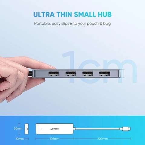 USB ჰაბი UGREEN (70336) 4-Port USB3.0 Hub with Micro USB Power Supply